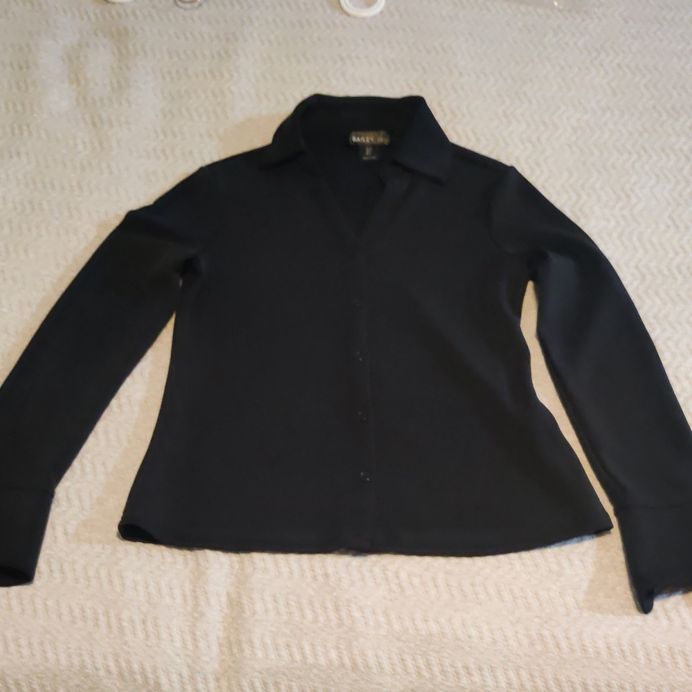 Like New Women's Black Long Sleeve Stretch Colored Button Up Blouse Size Small